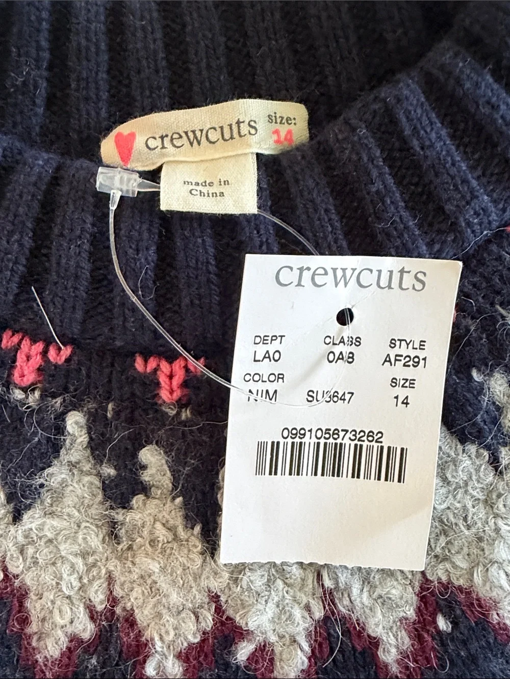 Girls size 14 Crewcuts Fair Isle Navy Blue Crewneck Sweater NWT